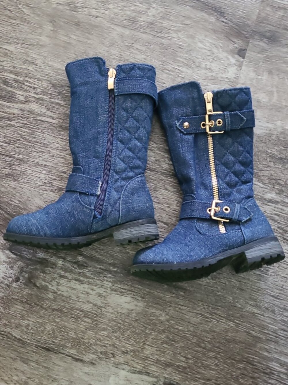Girls Link Denim Boots Zip Up With Goldtone Accents Size 9 Toddler